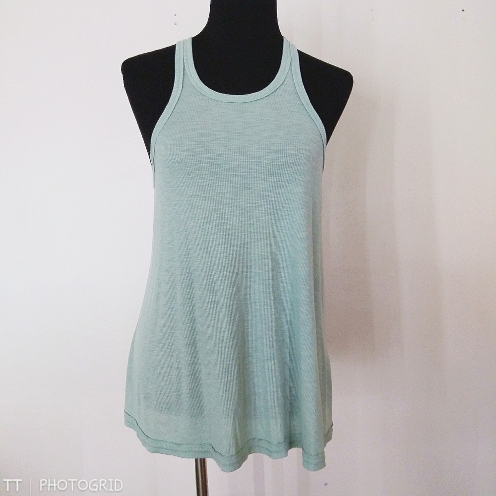 Free People teal ribbed racerback tank top